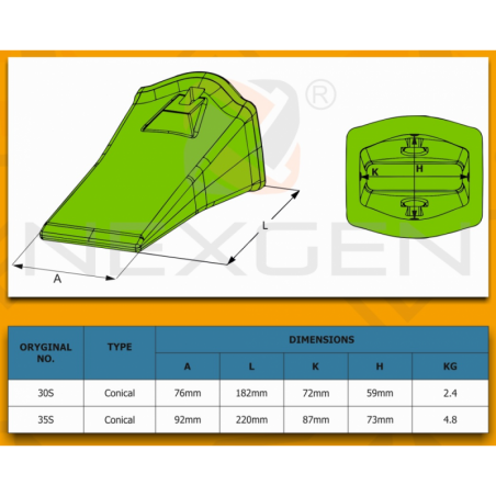 Tooth ESCO Conical 35S suitable for JCB - replacement