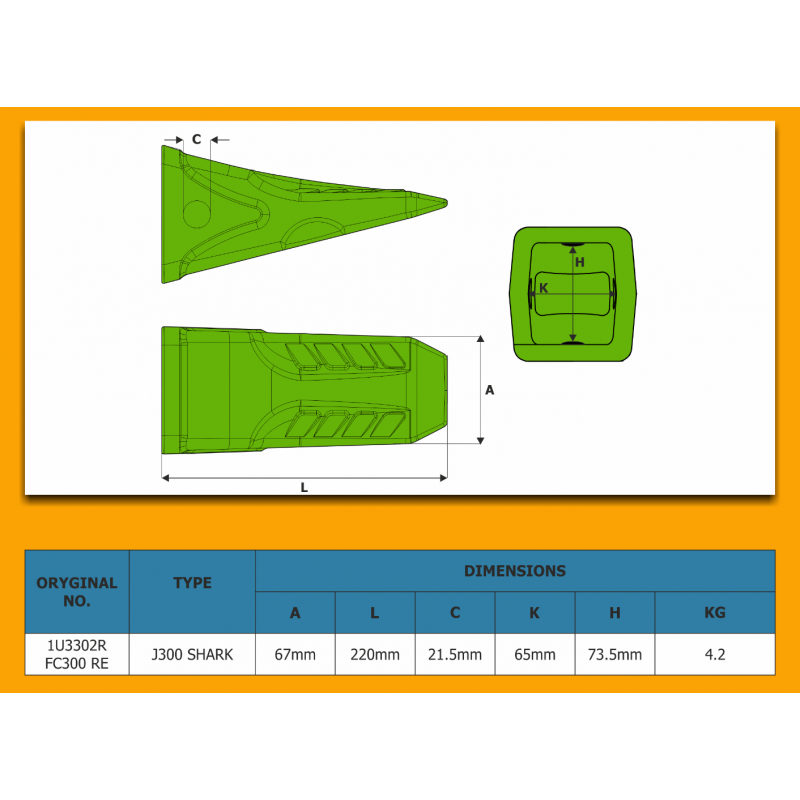 Зубчатый ковш J300 LONG HD SHARK — подходит для CAT