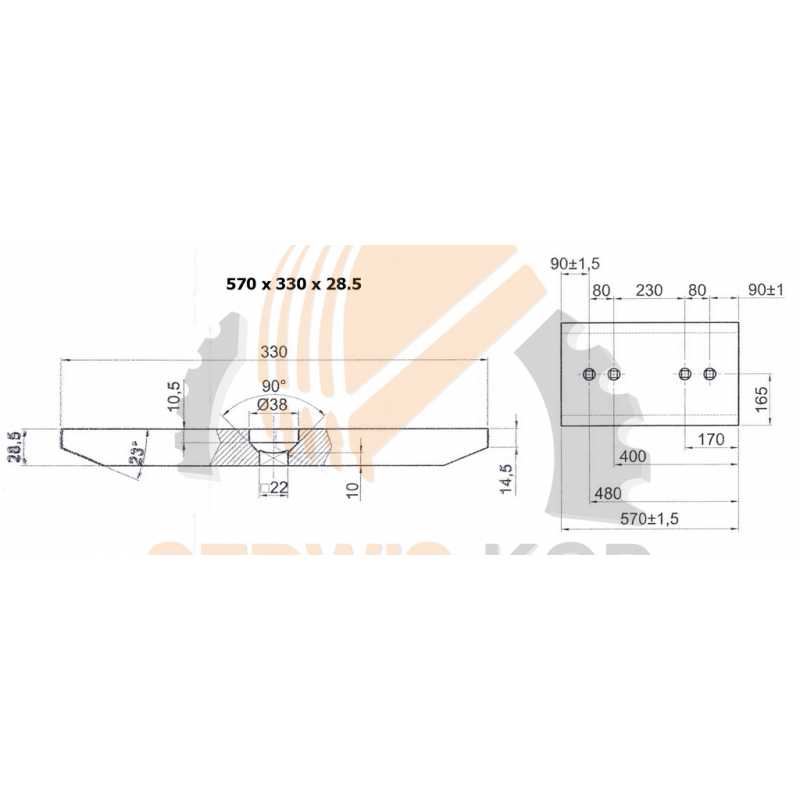 Отвал подходит для Komatsu WA320 - 570x330x28,5.