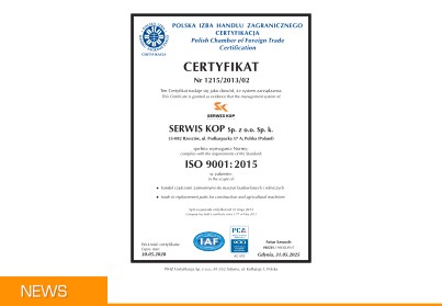 Certyfikat ISO 9001:2015 – z nami nieprzerwanie od 2013 roku!
